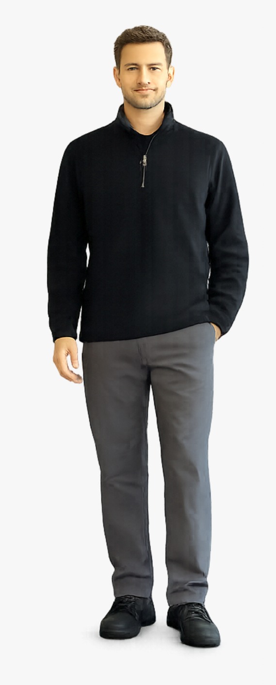 Siyah Yarım Fermuarlı Polar Sweatshirt